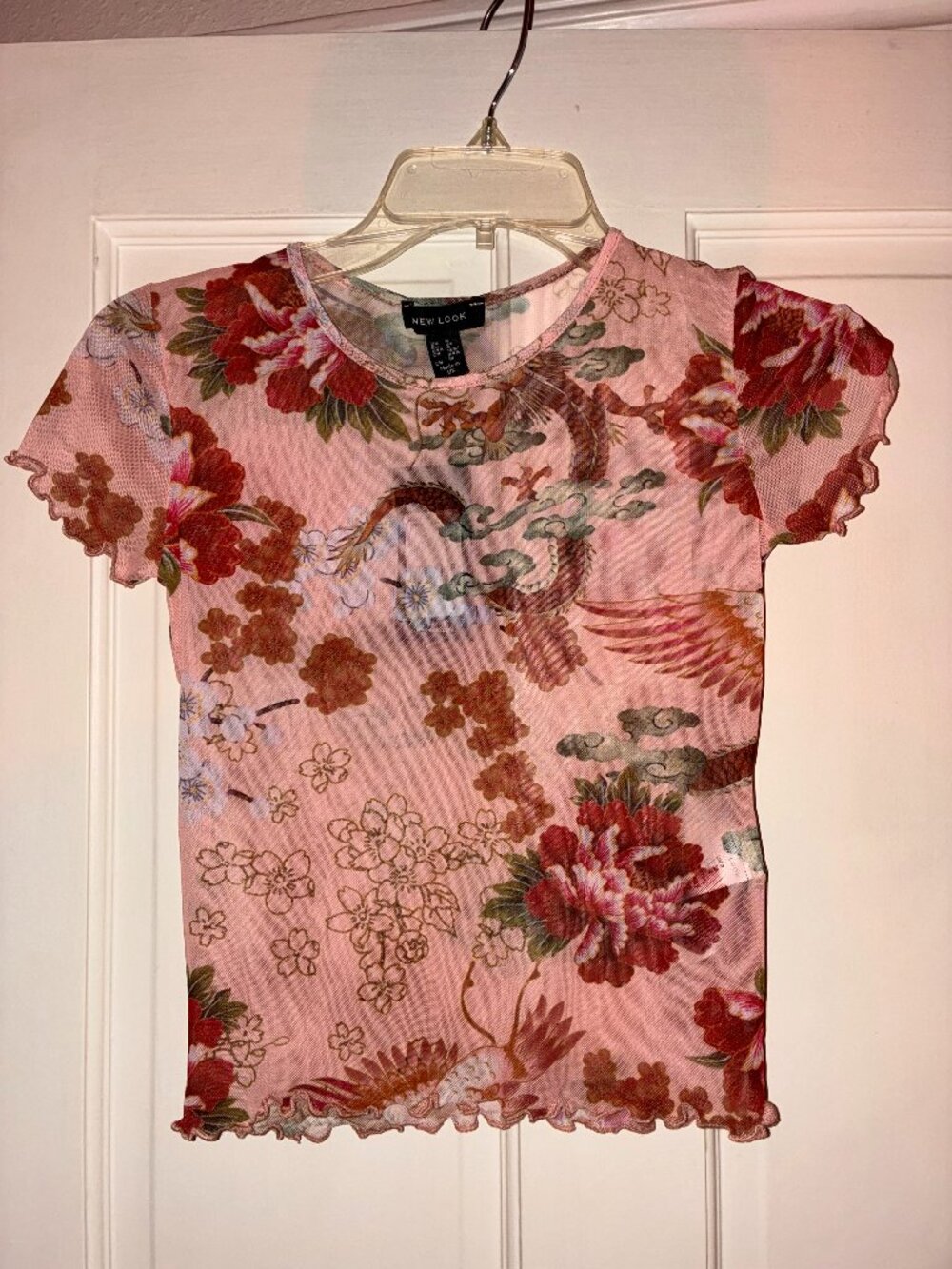 New Look NWT Pink Dragon Floral Mesh Sheer Top US 4